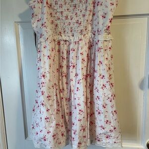 Forever 21 White Baby Doll Dress with Pink Floral Design